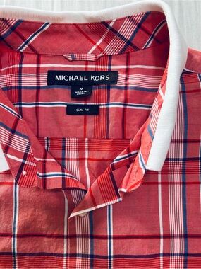 Michael Kors Red Plaid Slim Fit Button-Down Shirt